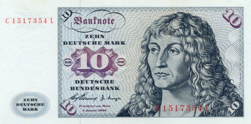 联邦德国 Pick 19 1960.1.2年版10 Deutsche Mark 纸钞 130x65