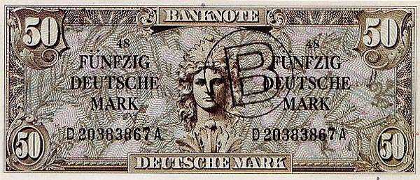 联邦德国 Pick 10b ND1948年版50 Deutsche Mark 纸钞 156x67