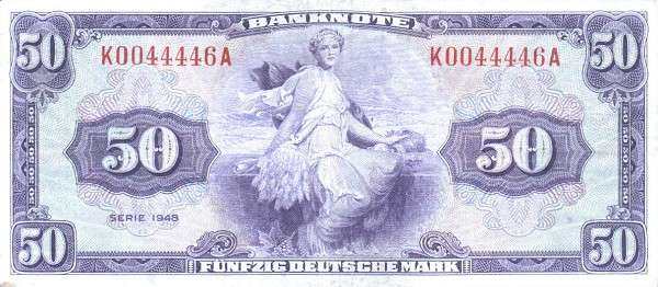 联邦德国 Pick 07 1948年版50 Deutsche Mark 纸钞 151x67