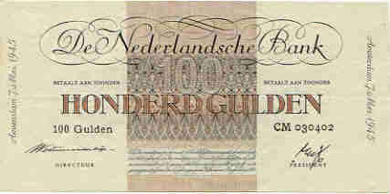 荷兰 Pick 079 1945.5.7年版100 Gulden 纸钞 152x74