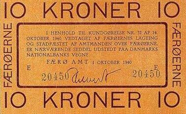 法罗岛 Pick 07 1940.10.1年版10 Kroner 纸钞 