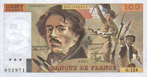 法国 Pick 154c 1987年版100 Francs 纸钞 160x85