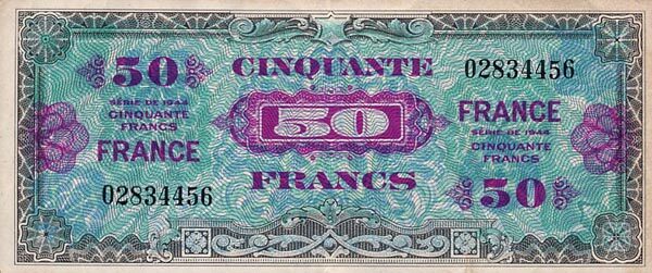 法国 Pick 117 1944年版50 Francs 纸钞 