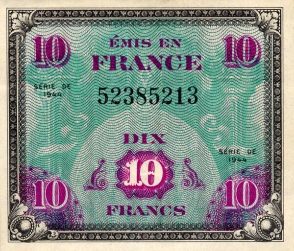 法国 Pick 116 1944年版10 Francs 纸钞 