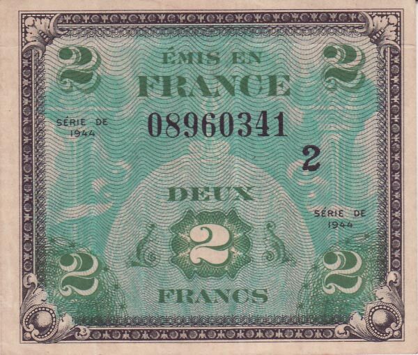 法国 Pick 114b 1944年版2 Francs 纸钞 