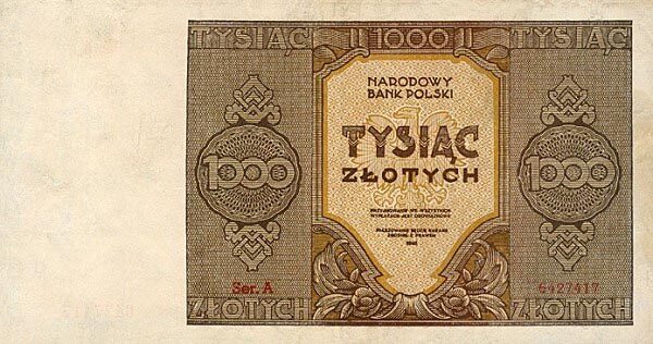 波兰 Pick 120 1945年版1,000 Zlotych 纸钞 