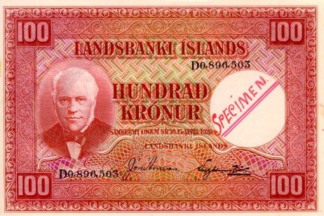 冰岛 Pick 30s L.1928年版100 Kronur 纸钞 