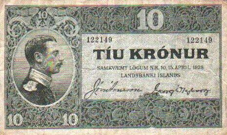 冰岛 Pick 24 L.1928年版10 Kronur 纸钞 