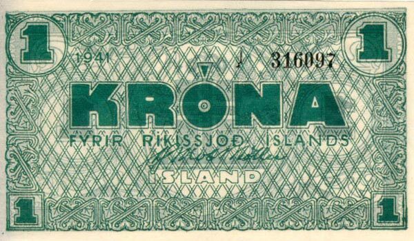 冰岛 Pick 22d 1941年版1 Krona 纸钞 