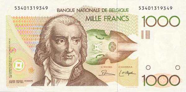 比利时 Pick 144 ND1980-96年版1000 Francs 纸钞 