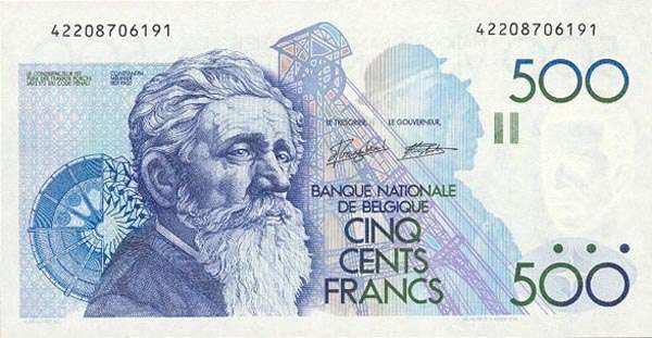 比利时 Pick 143 ND1982-98年版500 Francs 纸钞 
