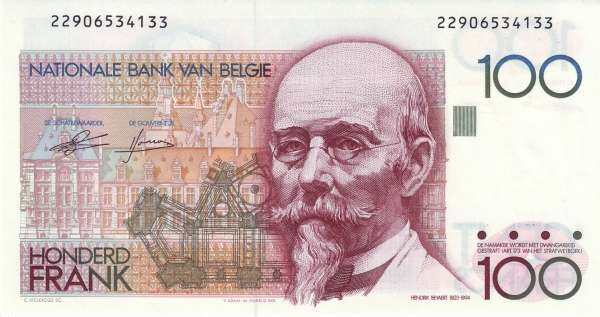 比利时 Pick 142 ND1982-94年版100 Francs 纸钞 142x76