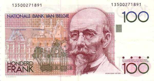 比利时 Pick 140 ND1978-81年版100 Francs 纸钞 142x76
