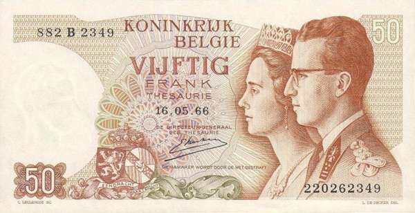 比利时 Pick 139 1966.5.16年版50 Francs 纸钞 128x65