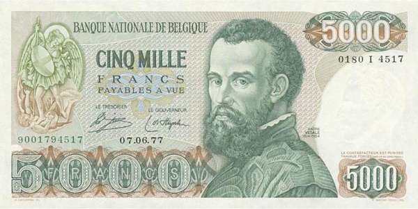 比利时 Pick 137 1977.9.15年版5000 Francs 纸钞 