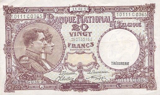 比利时 Pick 111 1943年版20 Francs 纸钞 