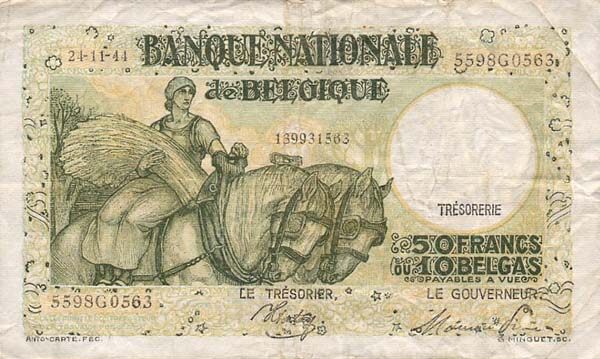 比利时 Pick 106 1944.11.24年版50 Francs 纸钞 