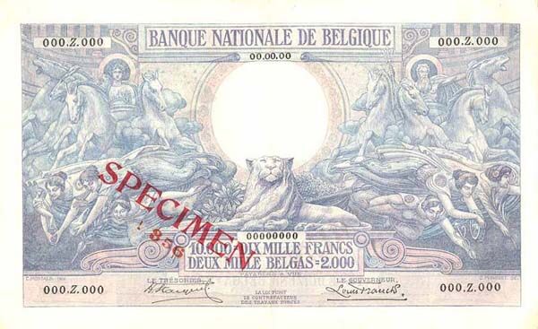 比利时 Pick 105s 1929.11.22年版10000 Francs 纸钞 