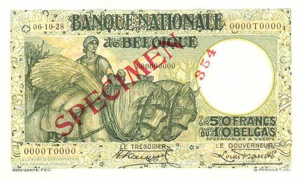 比利时 Pick 101s 1928.10.1年版50 Francs 纸钞 