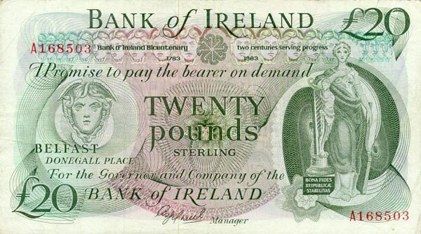 北爱尔兰 Pick 069 1983年版20 Pounds 纸钞 