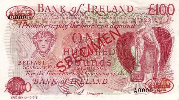北爱尔兰 Pick 068s ND1980年版100 Pounds 纸钞 