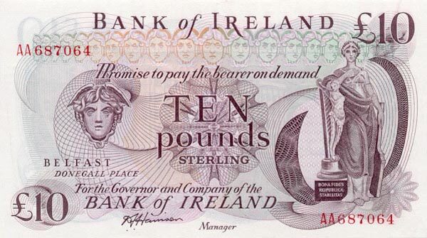北爱尔兰 Pick 067b ND1984年版10 Pounds 纸钞 