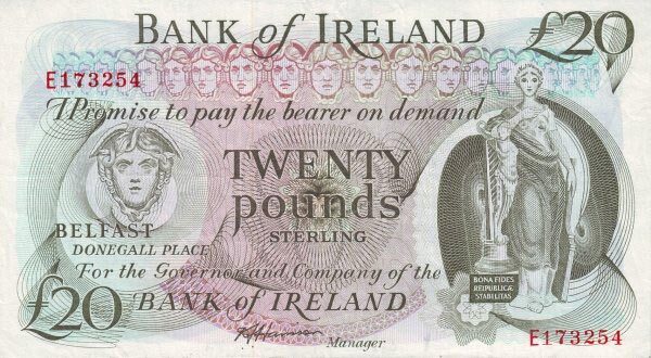 北爱尔兰 Pick 067Ab ND1980年版20 Pounds 纸钞 