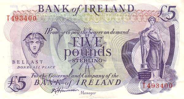 北爱尔兰 Pick 066b ND1980年版5 Pounds 纸钞 