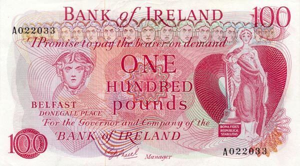 北爱尔兰 Pick 064b ND1978年版100 Pounds 纸钞 