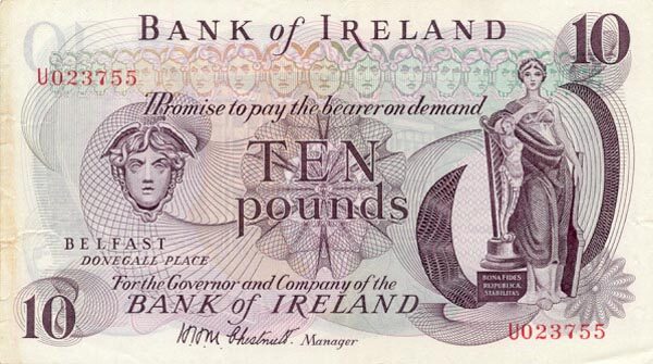 北爱尔兰 Pick 063a ND1971年版10 Pounds 纸钞 