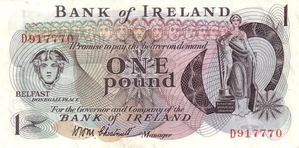 北爱尔兰 Pick 061a ND1972年版1 Pound 纸钞 