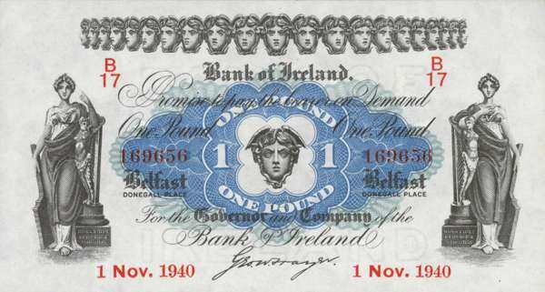 北爱尔兰 Pick 055a 1940.11.1年版1 Pound 纸钞 