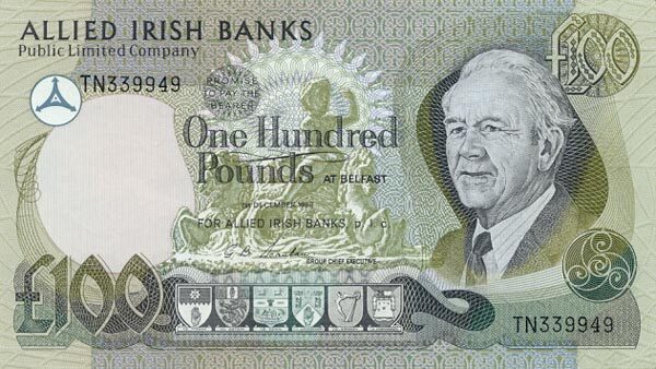 北爱尔兰 Pick 009 1988.12.1年版100 Pounds 纸钞 