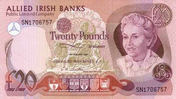 北爱尔兰 Pick 008a 1987.1.1年版20 Pounds 纸钞 