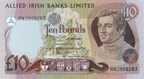 北爱尔兰 Pick 003 1982.1.1年版10 Pounds 纸钞 