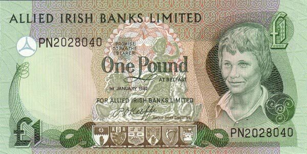北爱尔兰 Pick 001 1982.1.1年版1 Pound 纸钞 