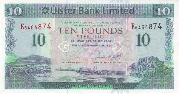 北爱尔兰 Pick 340 2007.1.1年版10 Pounds 纸钞 
