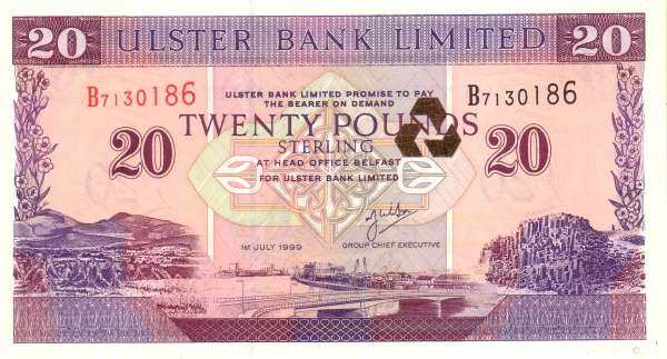 北爱尔兰 Pick 337 1999年版20 Pounds 纸钞 