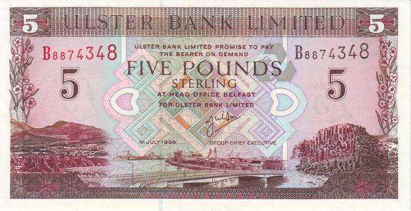 北爱尔兰 Pick 335 1998年版5 Pounds 纸钞 