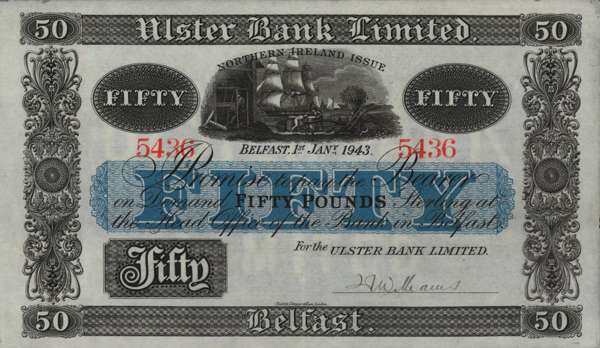 北爱尔兰 Pick 319 1943.1.1年版50 Pounds 纸钞 