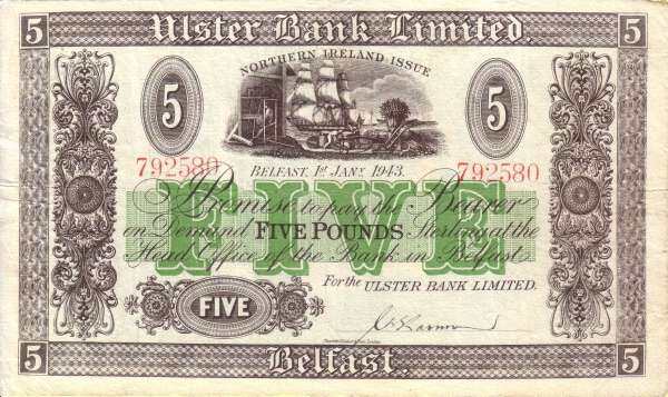 北爱尔兰 Pick 316a 1943.1.1年版5 Pounds 纸钞 