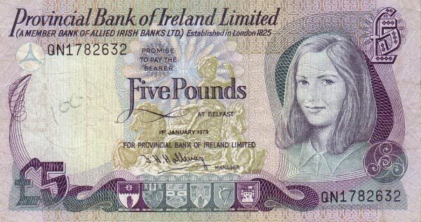北爱尔兰 Pick 248b 1979.1.1年版5 Pounds 纸钞 