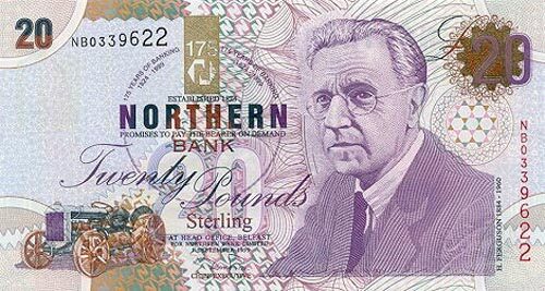 北爱尔兰 Pick 202 1999.9.1年版20 Pounds 纸钞 149x80