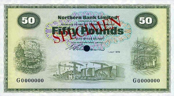 北爱尔兰 Pick 191s 1970.7.1年版50 Pounds 纸钞 