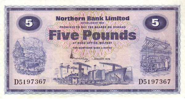 北爱尔兰 Pick 188c 1976.1.1年版5 Pounds 纸钞 