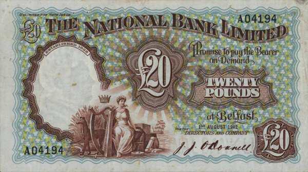 北爱尔兰 Pick 161a 1942.8.1年版20 Pounds 纸钞 