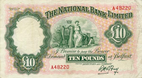北爱尔兰 Pick 160b 1959.7.1年版10 Pounds 纸钞 