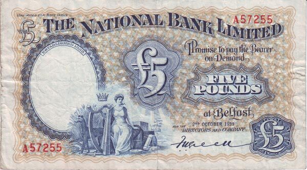 北爱尔兰 Pick 156 1939.10.2年版5 Pounds 纸钞 