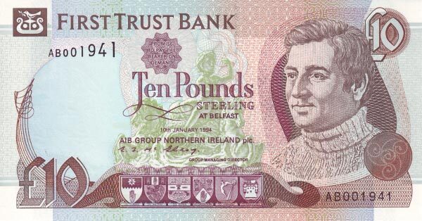 北爱尔兰 Pick 132a 1994.1.10年版10 Pounds 纸钞 