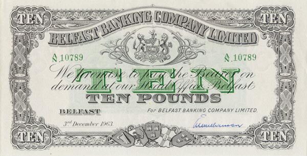 北爱尔兰 Pick 128c 1963.12.3年版10 Pounds 纸钞 